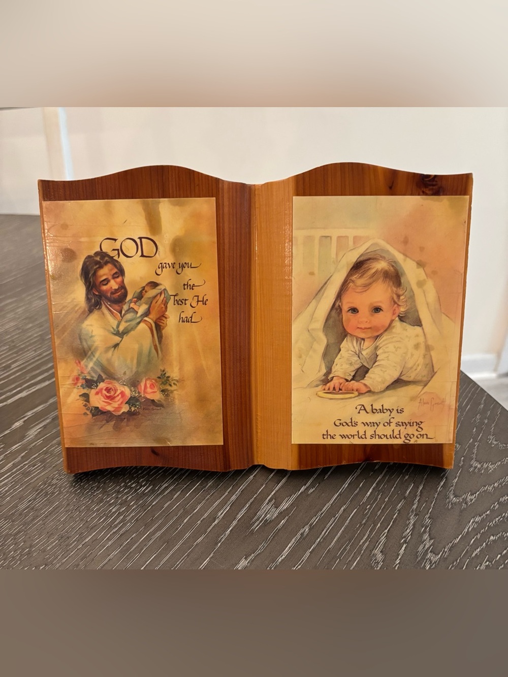 Vintage Book Shaped Wooden Plaque Vintage Nursery “God Gave You The Best He Had”